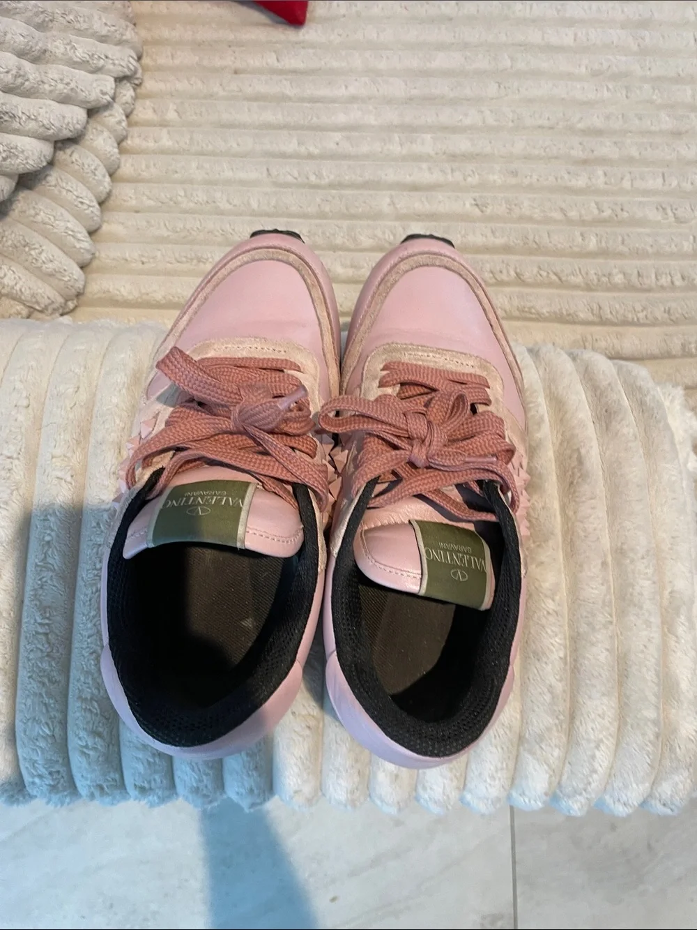 Valentino Garavani Pink Leather & Suede Studded Women's Sneakers
